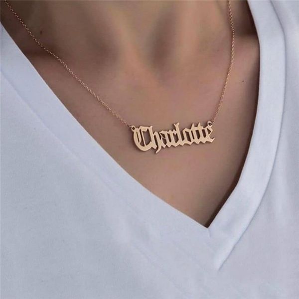 

any personalized custom necklaces for women choker gold color stainless steel crown old english arabic nameplate name necklace, Silver