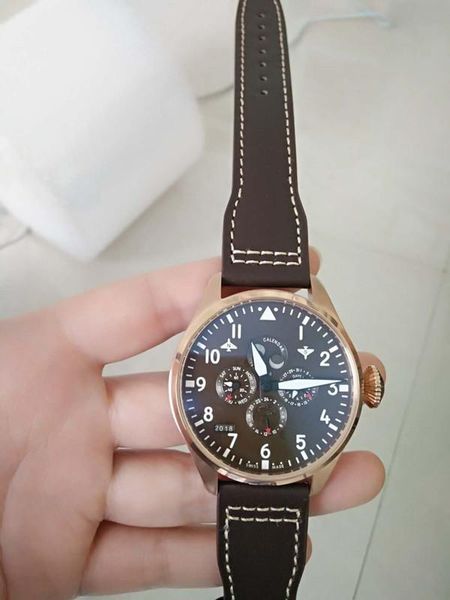 

2019 wholesale fashion mens 44mm mechanical watch automatic movement mens watch watches leather strap mens wristwatches, Slivery;brown