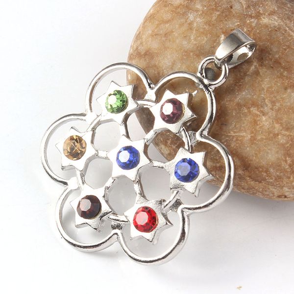

Popular Silver Plated Star of David Flower Shaped 7 Chakra Reiki Crystal Rhinestone Healing Pendant Charms Jewelry