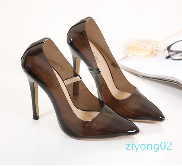 

горячая распродажа-2019 мода розовый пвх прозрачный острый носок туфли на высоком каблуке дизайнерские насосы размер от 35 до 40 z2, Black