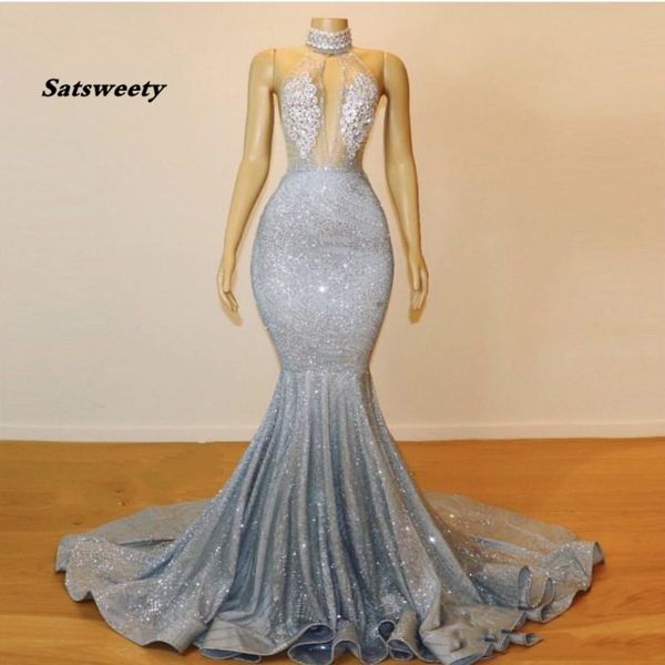 

Sexy Sparkle Ткань Спинки Русалка Пром Платья Холтер Кружева Из Бисера Кристалл Длинны