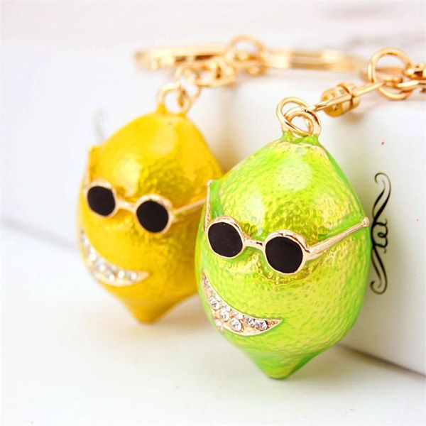 3 teile/los 3d Kawaii Sonnenbrille Obst Zitrone Schlüsselanhänger Auto Tasche Schnalle Anhänger Gold Ton Karabinerverschluss Schlüssel Ring Schlüsselanhänger