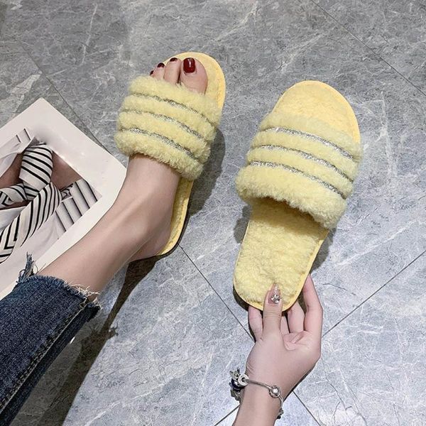 

youyedian women slippers slides indoor flip flops casual furry plush shoes home slipper june23, Black
