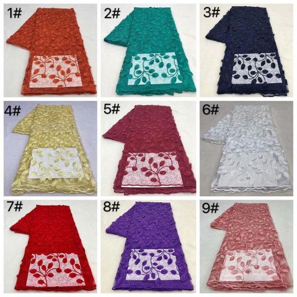 

neat small floral embroidery african french lace mesh lace soft wedding tulle fabric very unique and beautiful 5 yards, Pink;blue