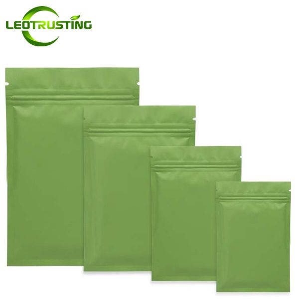 

leotrusting 1000pcs/lot matt green flat bottom aluminum foil ziplock bag resealable green heat sealing zipper pouch custom printing bag