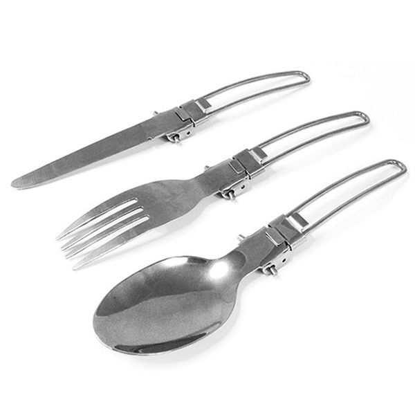 

3 piece set портативный нержавеющей стали складная вилка ложка посуда kit открытый кемпинга пикник барбекю ys-buy