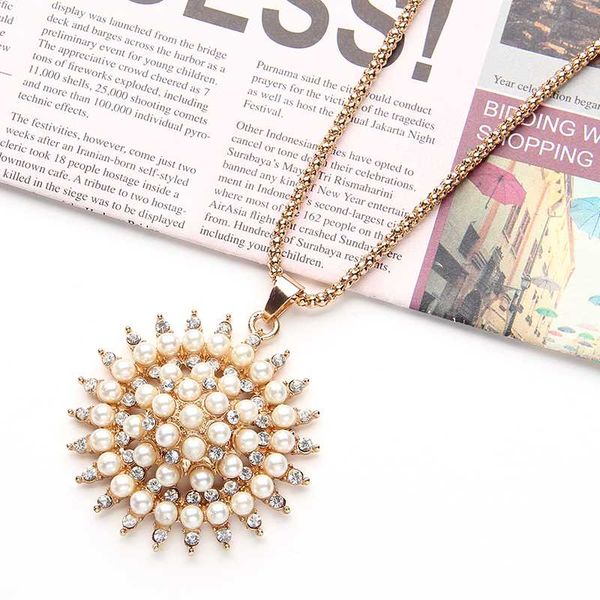 

hesiod big round pendant pearl crystal necklace for women, Silver