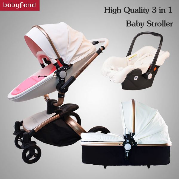 

ce safety brand baby strollers 3 in 1 baby car carriage 0-36 months use leather babyfond 2in 1