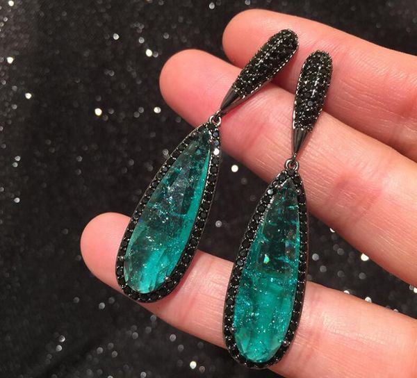 

black crystal earrings women's winter s925 silver needle luxury elegant drop ear accessories