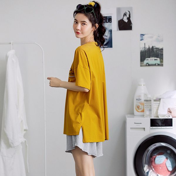 

women's sleepwear cotton pajamas piece ms. summer korean version of the loose round neck installed short-sleeved shorts suit jacket, Black;red