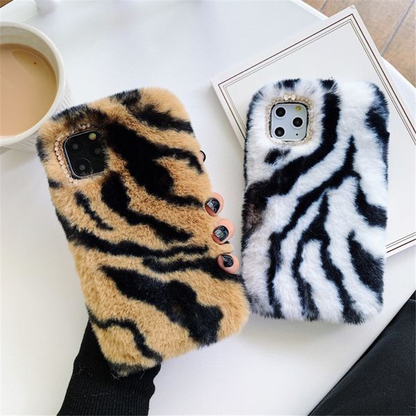 

luxury diamond hairy plush phone case for iphone 11 pro max winter cute anti-fall cover for iphone xs xr 8 7 plus