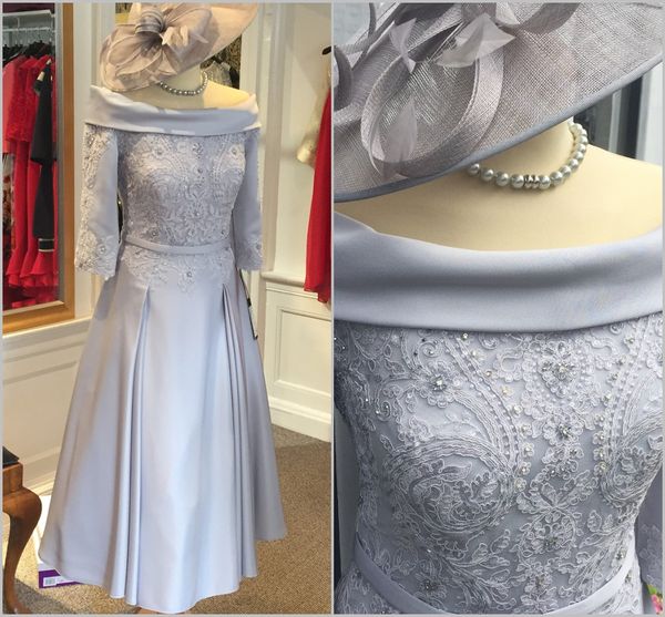 

2019 элегантный мать невесты платья атласные бисером кружева аппликация чай длина свадебное платье вечерние платья формальные партии одежда, Black;red