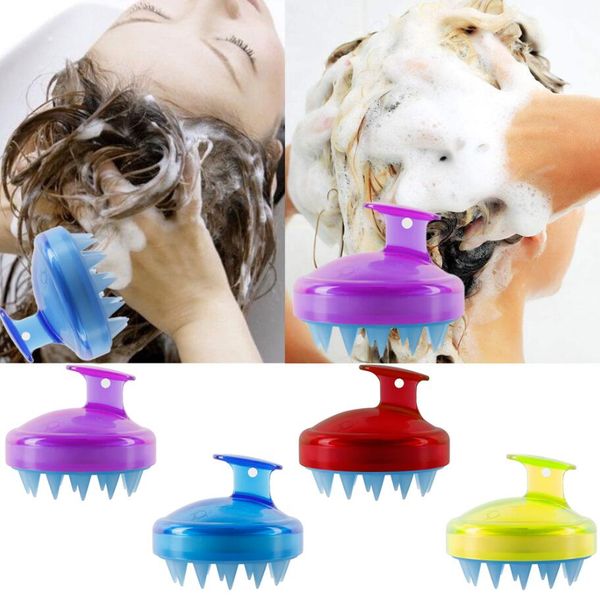 

comb handheld silicone scalp shampoo massage brush washing comb shower head hair mini head meridian massage wide tooth for adults and kids, Silver