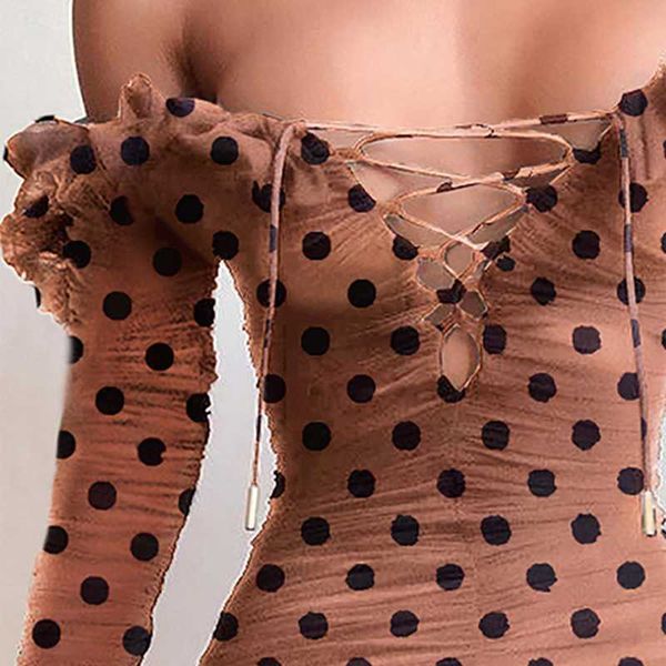

women's sweaters summer 2021 polka dot flocked net long sleeve dress, White;black
