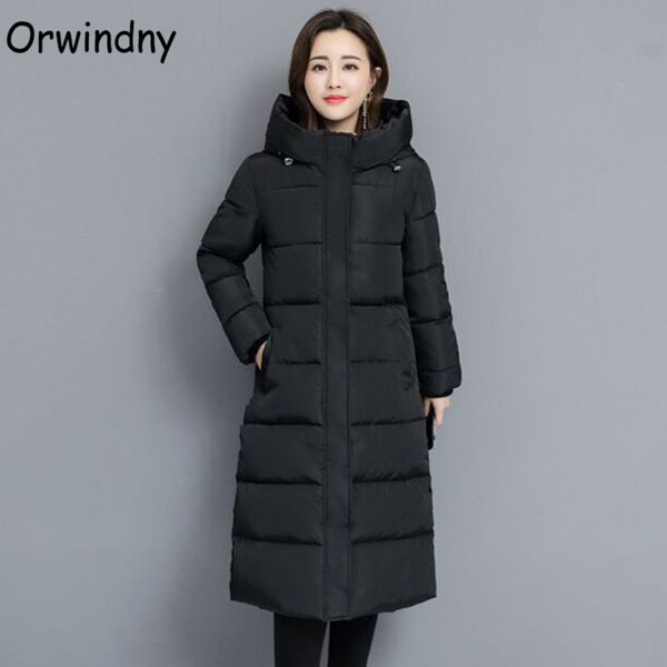 

women's down & parkas orwindny women winter coat fashionable jacket hooded warm long female jackets cotton padded clothing snow wear, Black