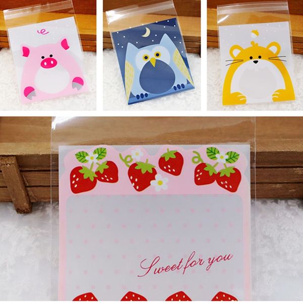 

50/100pcs cute cartoon candy plastic bag cookie baking gift packing opp transparent self adhesive bags wedding birthday supplies