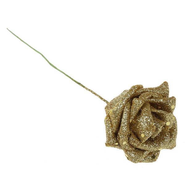 

7 foam rose artificial flower glitter bridal bouquet home wedding decoration gold