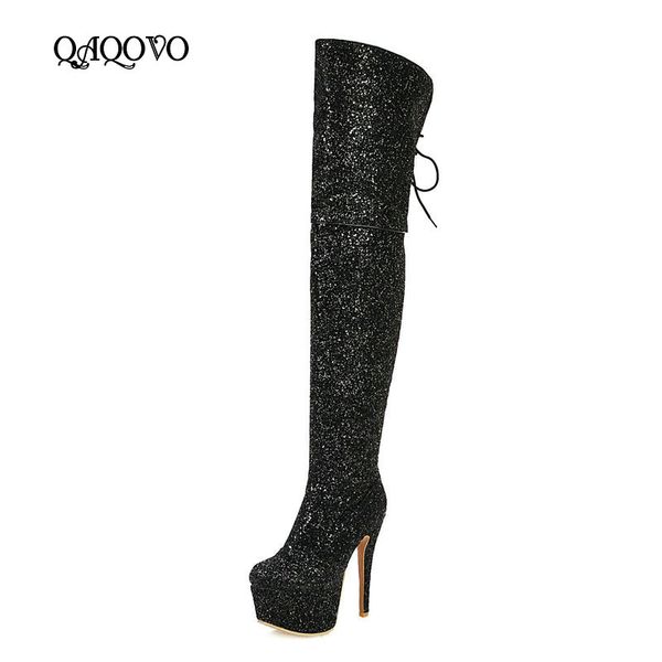 

2019 night club fashion super high heel long boots women platform zipper over the knee boots comfort autumn winter shoes black