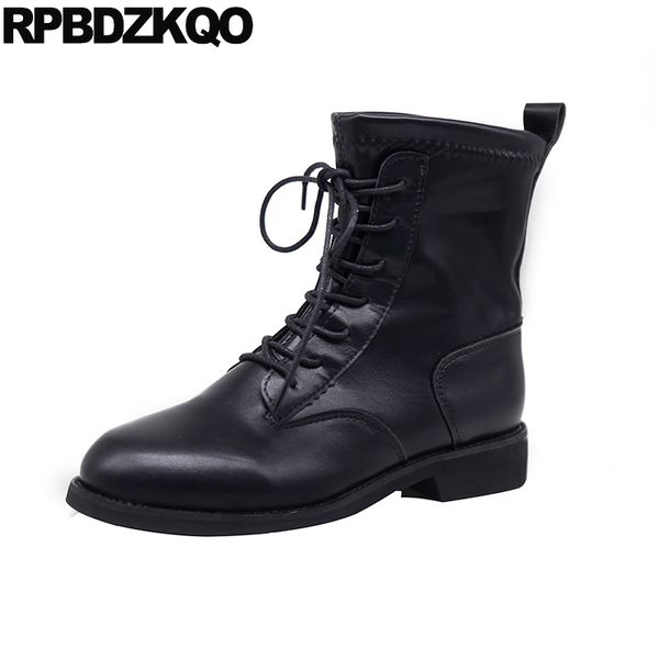 

women ankle boots 2019 round toe chunky black thick waterproof combat short shoes autumn block fashion fall lace up