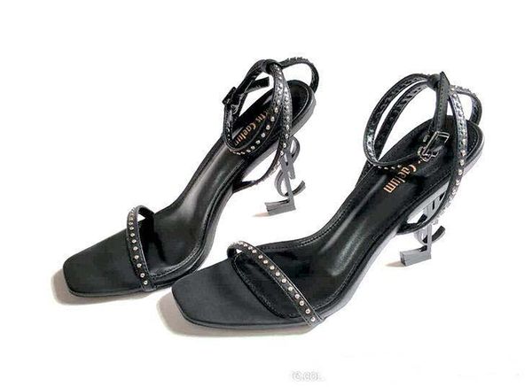

Brand new Sexy shoes Woman Summer Buckle Strap Rivet Sandals Luxury High-heeled shoes Pointed toe Fashion Single High heel 10cm