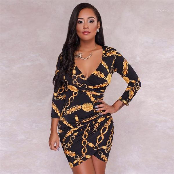 

luxury print dresses long sleeve v neck female clothing beauty lady casual apparel women summer designer floral, Black;gray
