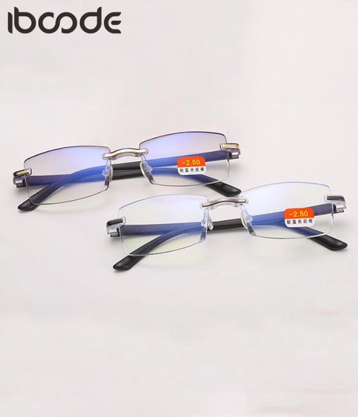 

iboode finished myopia glasses men women diamond cutting rimless anti blue light nearsighted eyeglasses goggle -1.0 -1.5 to -4.0, Black