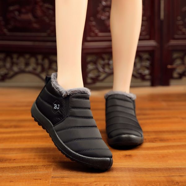 

plus velvet flats snow boots woman shoes casual large size short plush black ankle boots for women winter warm snow woman
