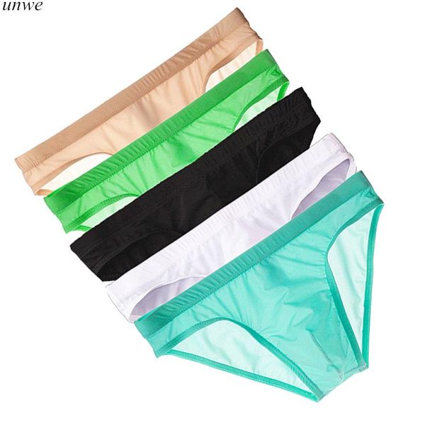 

5pcs solid ice silk men underwear cool summer big mens nylon briefs gay underwear seamless plus size -4xl, Black;white