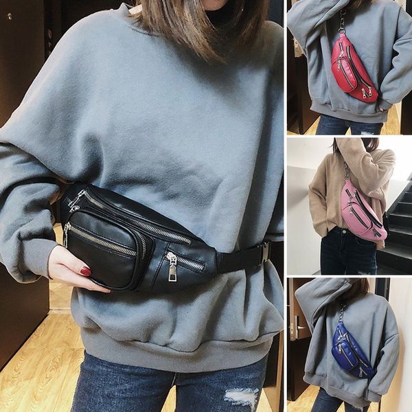 

litthing women leather waist bags women fanny pack female belt bag black geometric waist packs laser chest phone pouch 2019