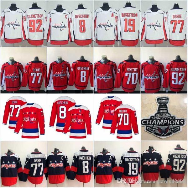 

Men 8 Alex Ovechkin Champions 43 Tom Wilson 77 Oshie 19 Backstrom 70 Braden Holtby 92 Kuznetsov Washington Capitals Hockey Jerseys