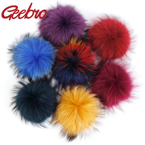 

geebro diy 15cm colorful raccoon fur pompoms elegant fur balls for knitted hat cap winter beanies&skullies women reafur pom poms, Blue;gray