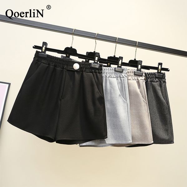 

qoerlin suits shorts women elastic waist fashion pocket short trouser ladies office summer wide leg trouser black shorts 2019, White;black