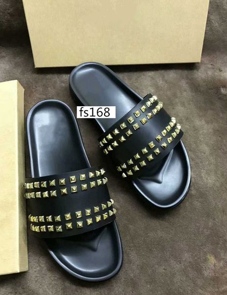 

donna studded willow nail slippers designer willow nails soft bottom rubber slippers men flat slipperswith boxs, Black