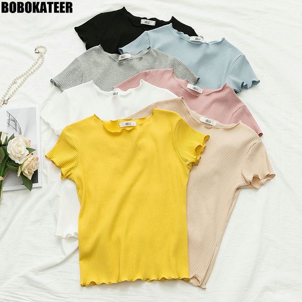 

bobokateer vegan yellow t shirt women short sleeve summer slim cotton vintage pink white female t-shirt haut femme 2019