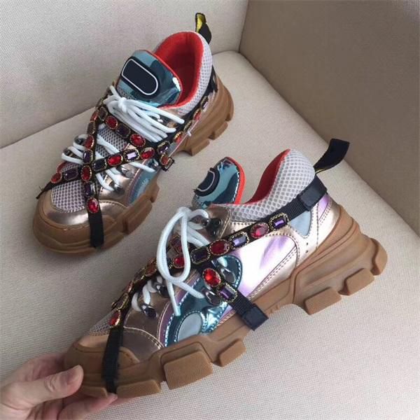 

new deigner women men flashtrek removable crystals casual sandals lace up patchwork height increasing hiking sneakers wholesale with boxs, Black