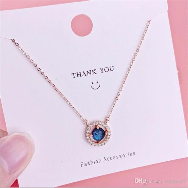 

925 sterling silver синего фантазия звездного небо циркон кулон ожерелье круг ключица цепь для женщин партии ювелирных подарков choker