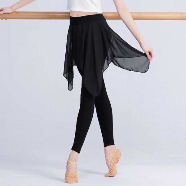 

professional black ballet stretchy dance leggings girls women ballet training pants with chiffon skirt fitness gym pants, Black;red