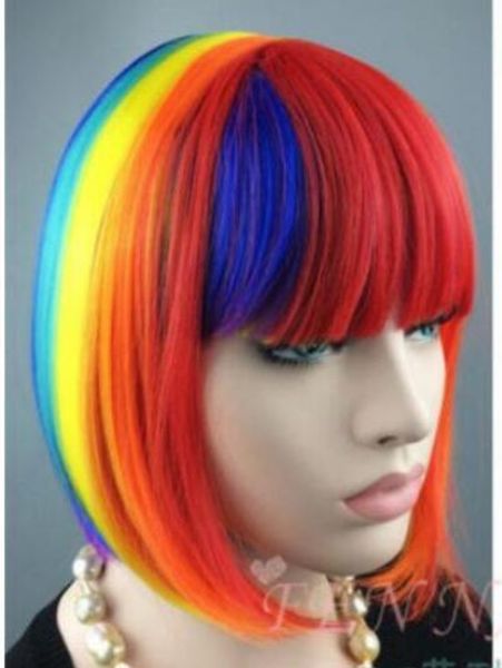 

yu wig short striaght bobo wig for woman rainbow haircut cosplay patry wigs ing