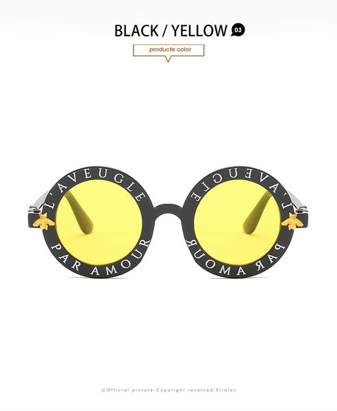 

kids sunglasses boy girl korean version of the retro round letter bee personality sunglasses fashion children's color film 8 colors 660, White;black