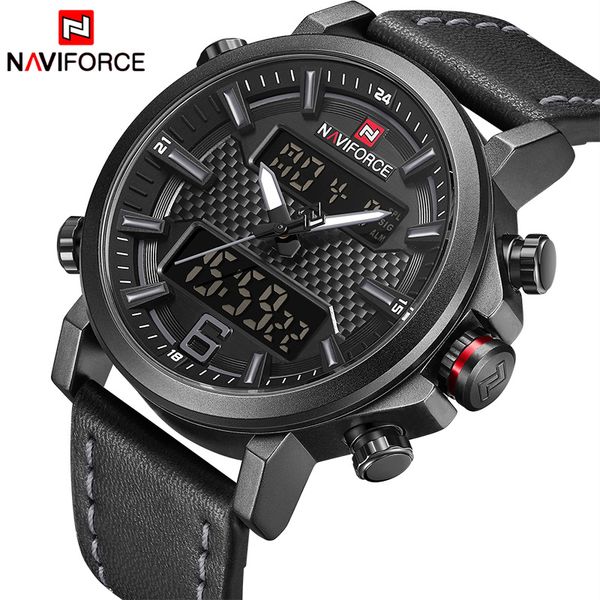 

2019 naviforce new men's fashion sport watch men leather waterproof quartz watches male date led analog clock relogio masculino, Slivery;brown