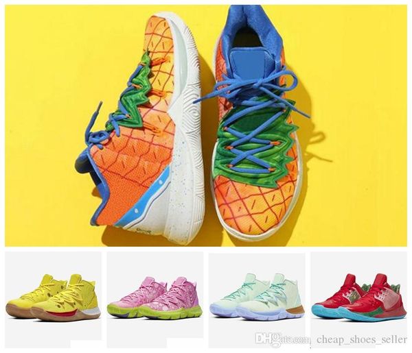 

new 5s pineapple house patrick stars squidward kyrie mens basketball shoes 20th sponge bob irving 5 sandy kyries sports sneakers size 12, White;red