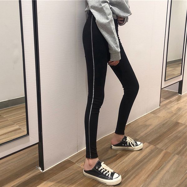

autumn 2019 new korean version pants with all kinds of underpants for women wearing high waist stretch trousers and fashionable, Black