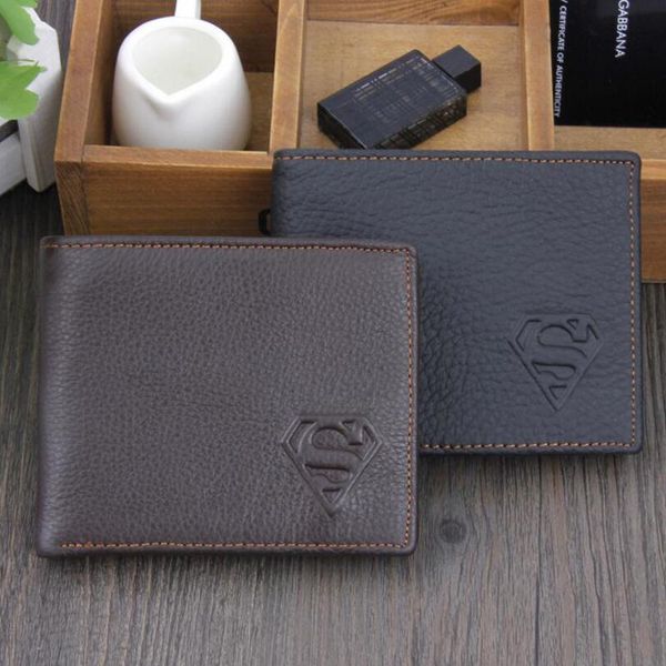 

new arrivals trendy superman s pattern genuine cowhide leather short wallets credit card holder coin purse notecase for men, Red;black