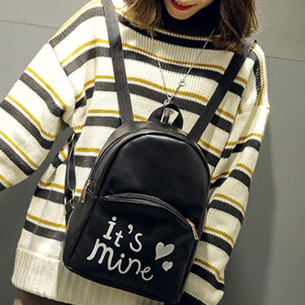 

1pcs preppy style women backpack chic pu leather bag casual letter print zipper school bags for teenage girls mochila feminina