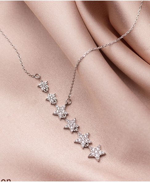 Autentico argento sterling 925 abbagliante CZ nappa collane con ciondolo stella per le donne accessori per gioielli di fidanzamento di nozze