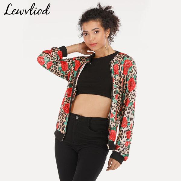 

leopard роуз печати bomber jacket женщины весна ретро цветок с длинным рукавом женские пальто дамы плюс размер куртки 2020 новая верхняя оде, Black;brown