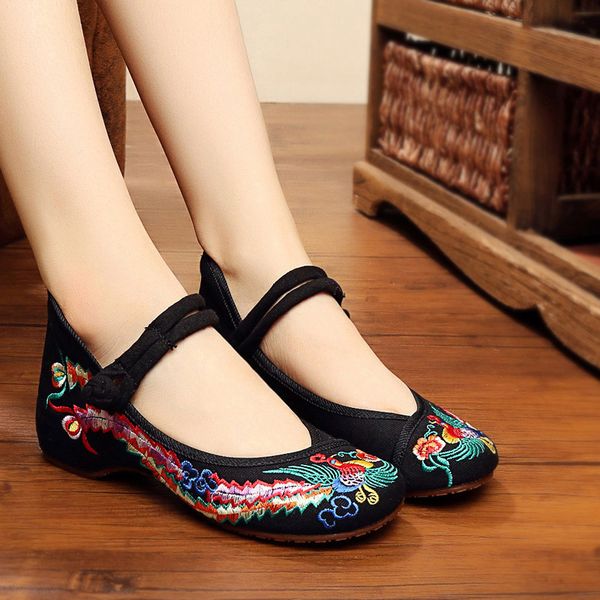 

fashion embroidered flowers shoes women comfortable soft bottom flats women's casual shoes, Black