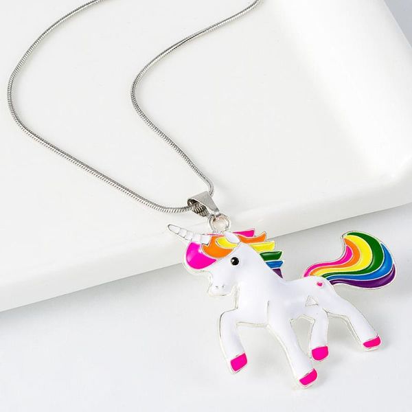

kid chunky necklace unicorn girls bubblegom bead chunky necklace unicorn pendant chain fashion nl009, Slivery;white