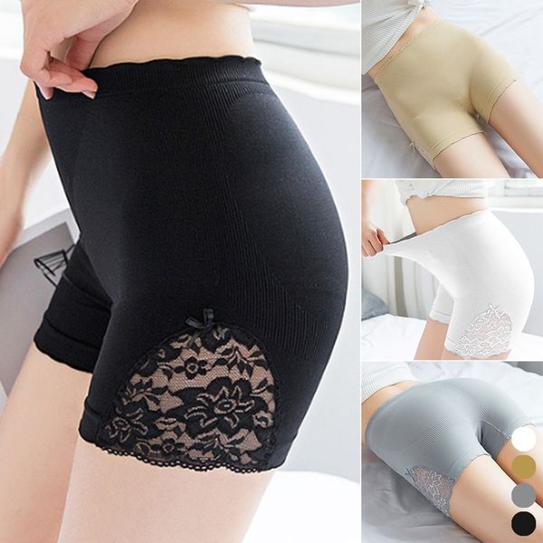

women seamless lace bows boxers breathable bottom safety pants mid-waist safety shorts panties boyshort tights, Black;pink
