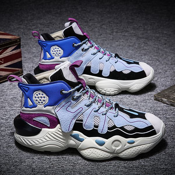 

spring shoes men's tide shoes high to help korean version of hip-hop hip-hop students youth sports breathable dad men hot, Black